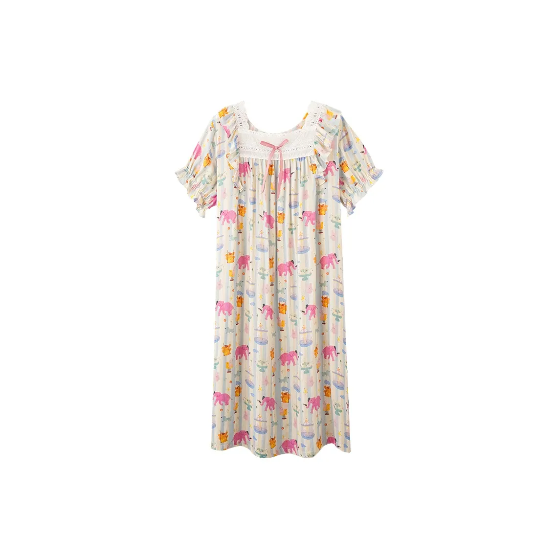 Wabi Town 100% Cotton Short Sleeved Cartoon Home Nightgown For Spring And Summer Women's Multicolor