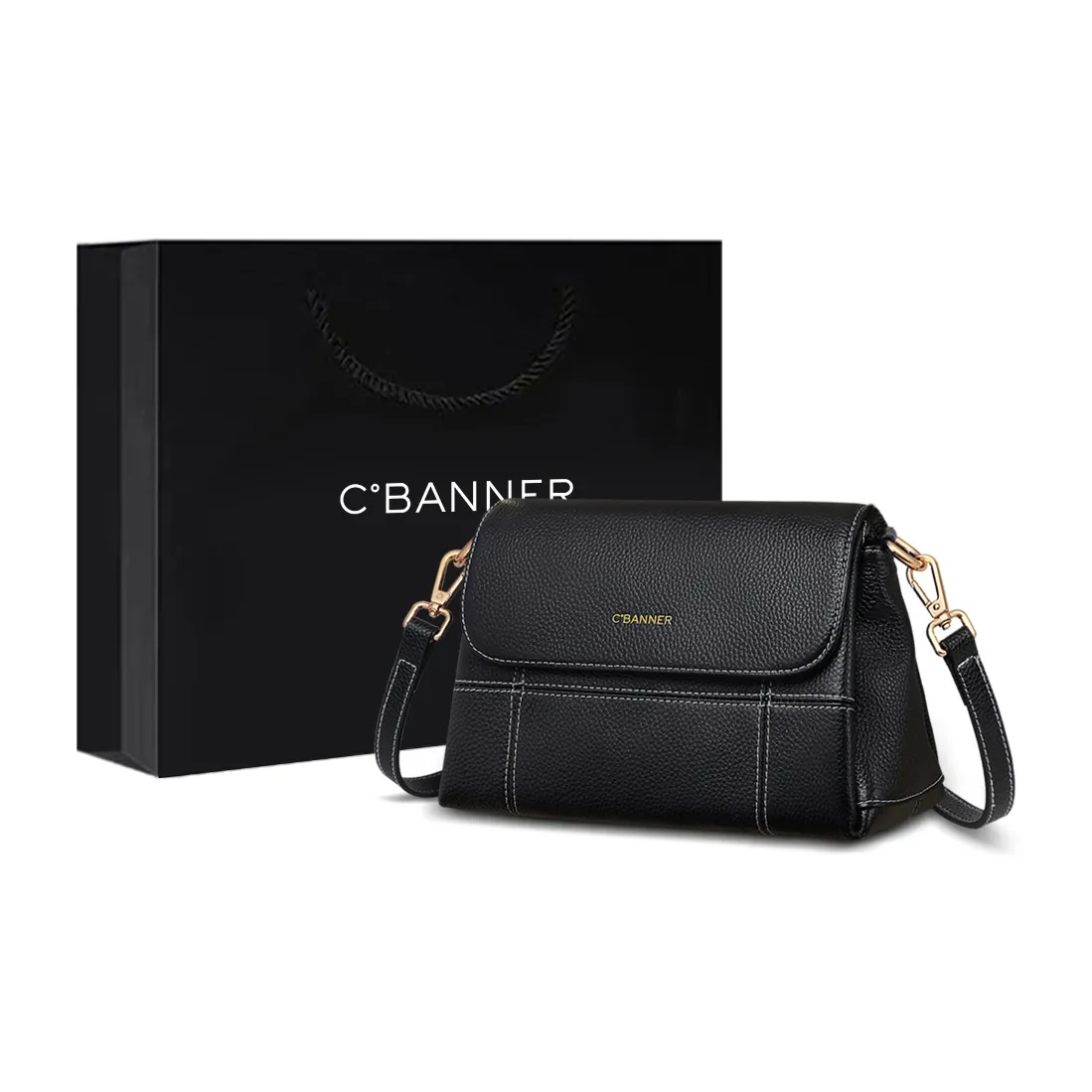 C°BANNER Коровья кожа синтетическая кожа маленькая квадратная сумка сумка через плечо стандартная женская кофейного черного цвета