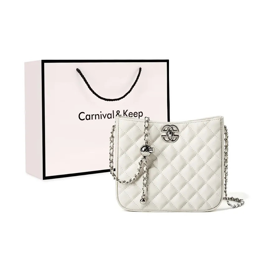 Carnival Keep Коровья кожа Маленькая квадратная сумка Сумка через плечо Сумка на плечо Стандартная Женская Экрю Черный