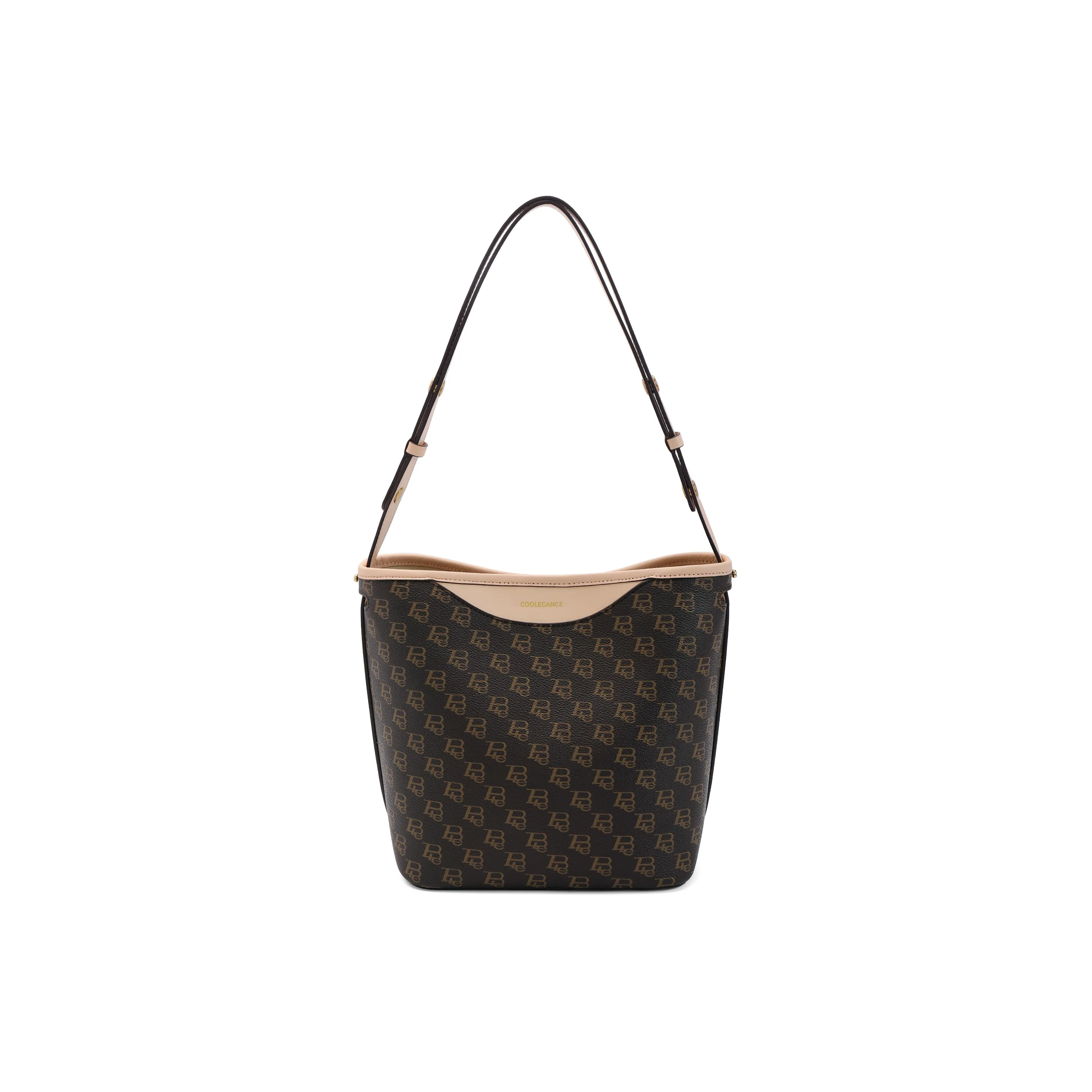 BELLE Premium Texture Shoulder Bag Medium Size Women's Coffee, Beige