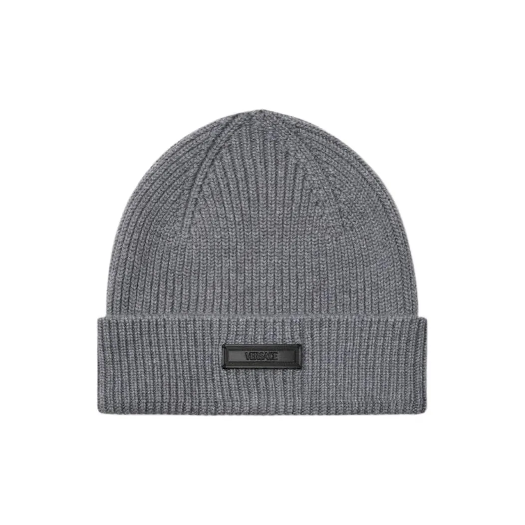 VERSACE Logo Patch Knitted Beanie
