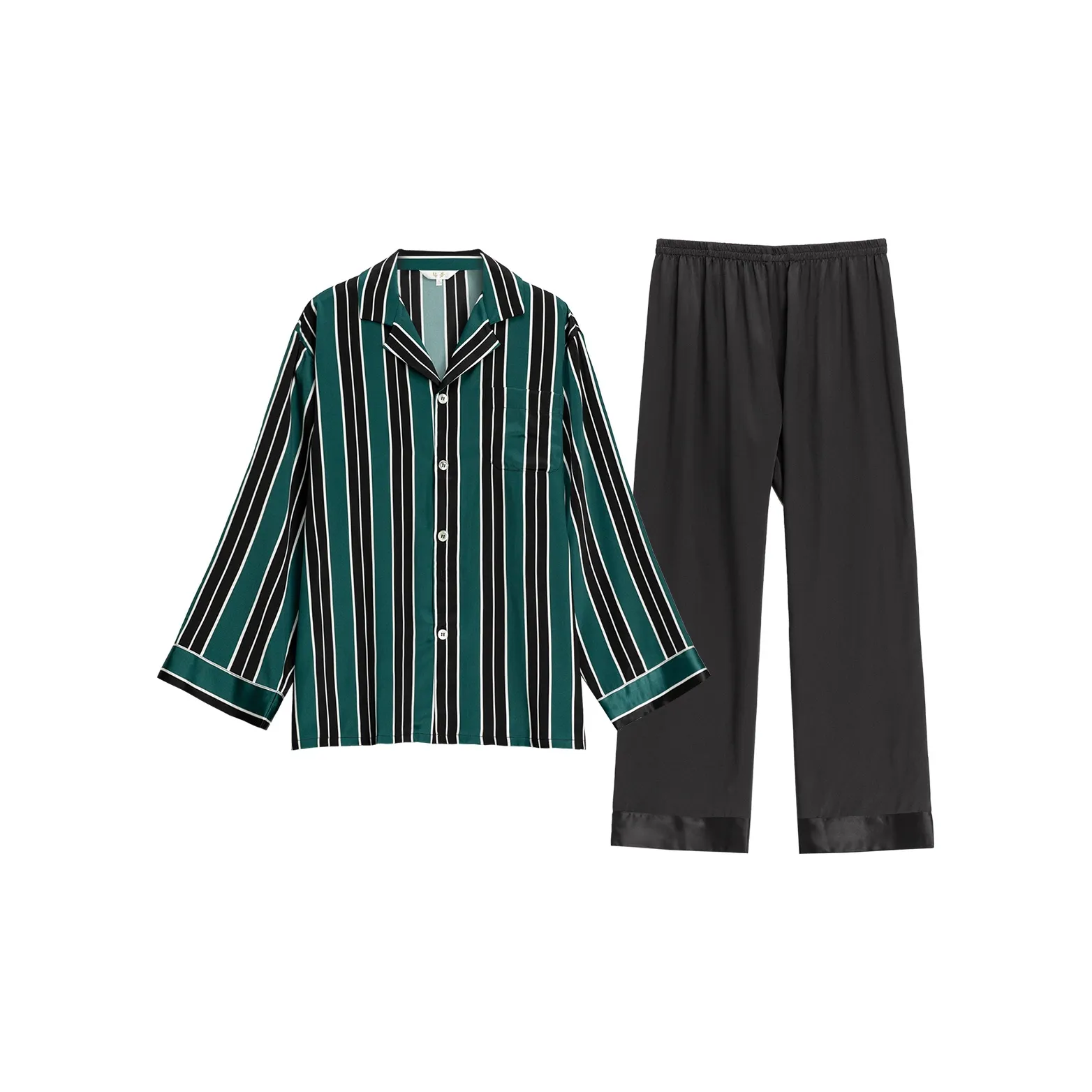 Комплект пижам из шелка Silk Boundary мужской зеленые полосы