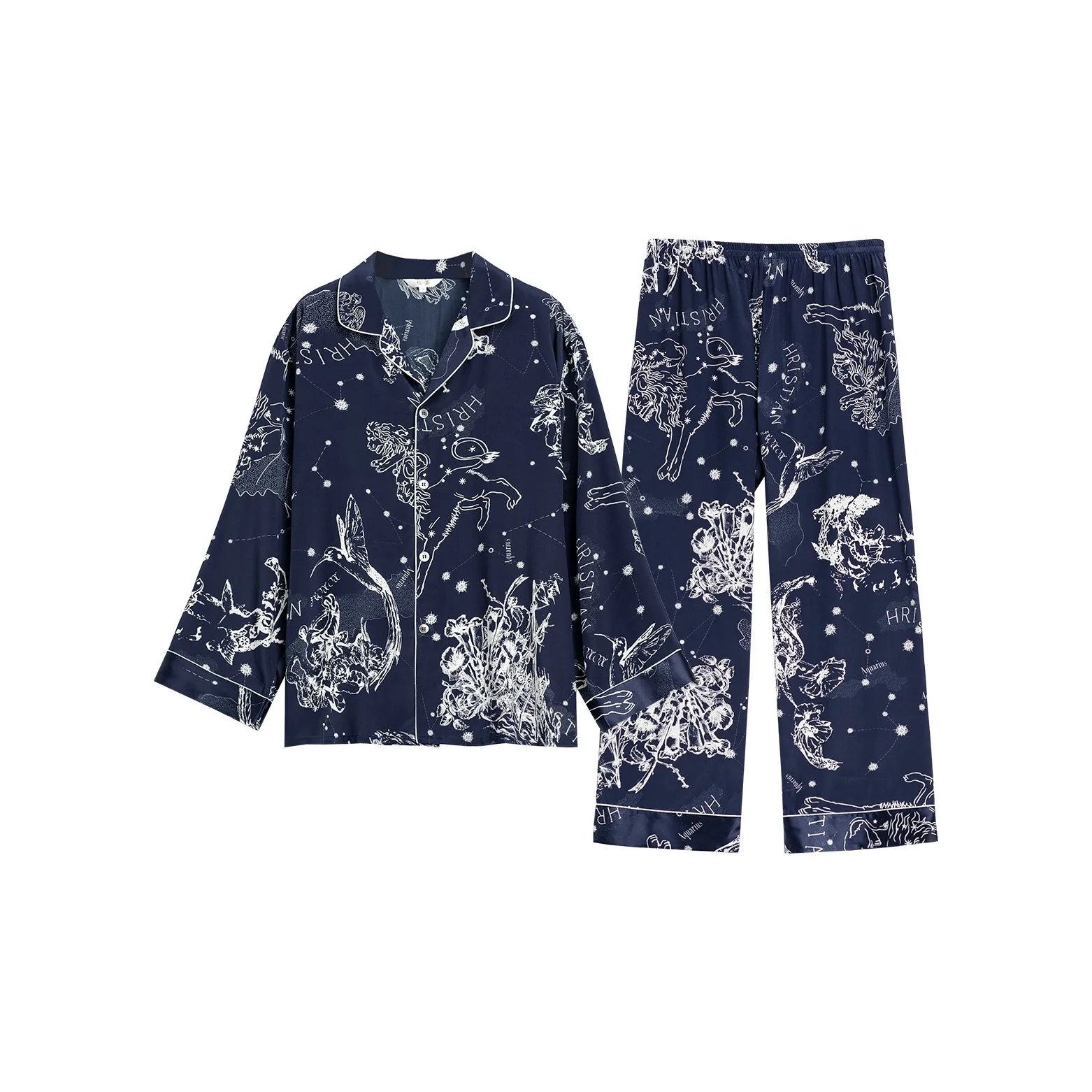 Silk Boundary Pajama Set Men's Navy Blue