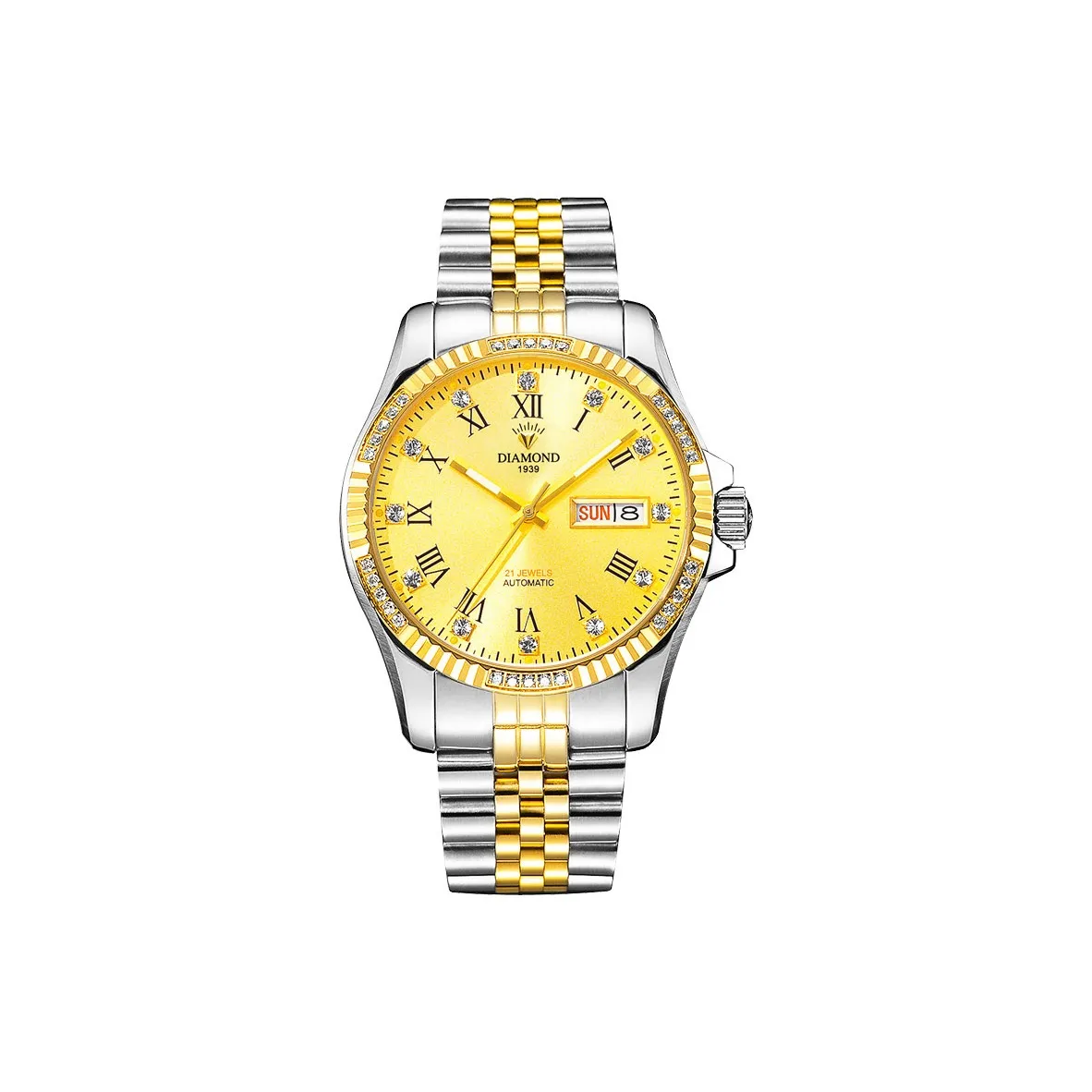Diamond Automatic Mechanical Movement Watch Men's Watches Gold Dial