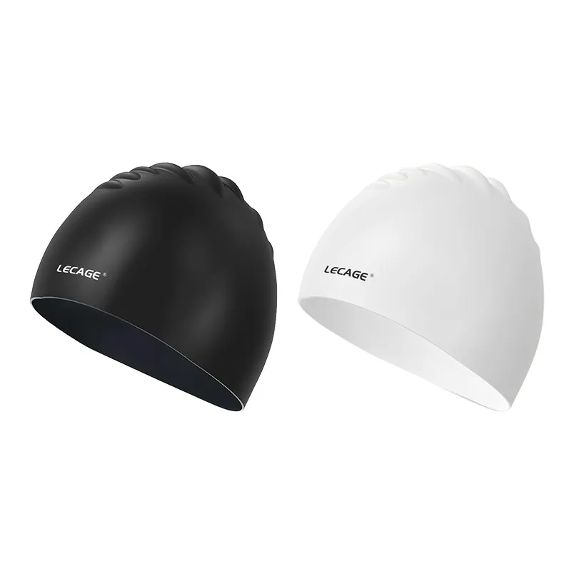 LECAGE Swimming Caps Silicone Slip Resistant Hair Loss Prevention No Pressure To Head Swimming Cap 2 Pack Unisex