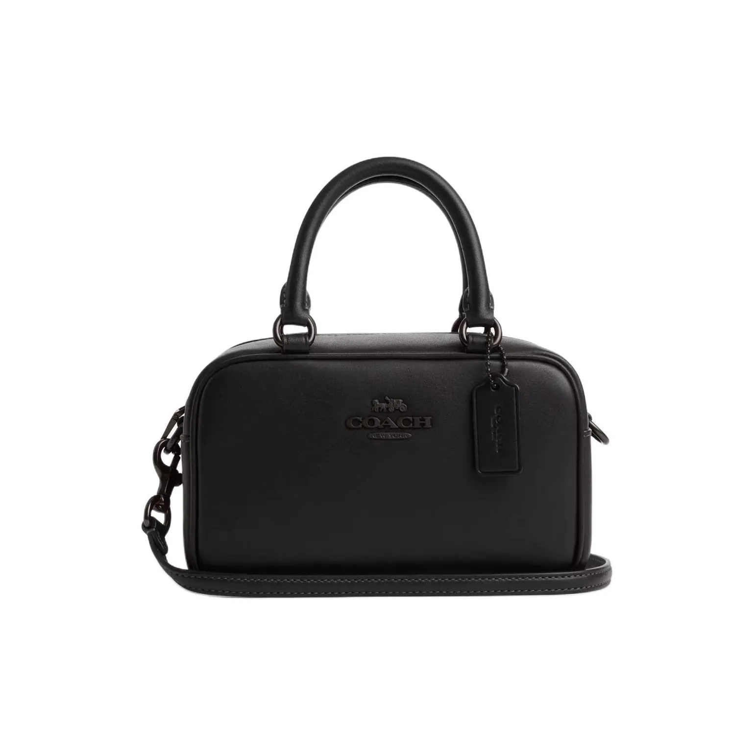 COACH SATCHEL Leather Bowling Bag, Handbag, Shoulder Bag, Crossbody Bag Trumpets Women's Black