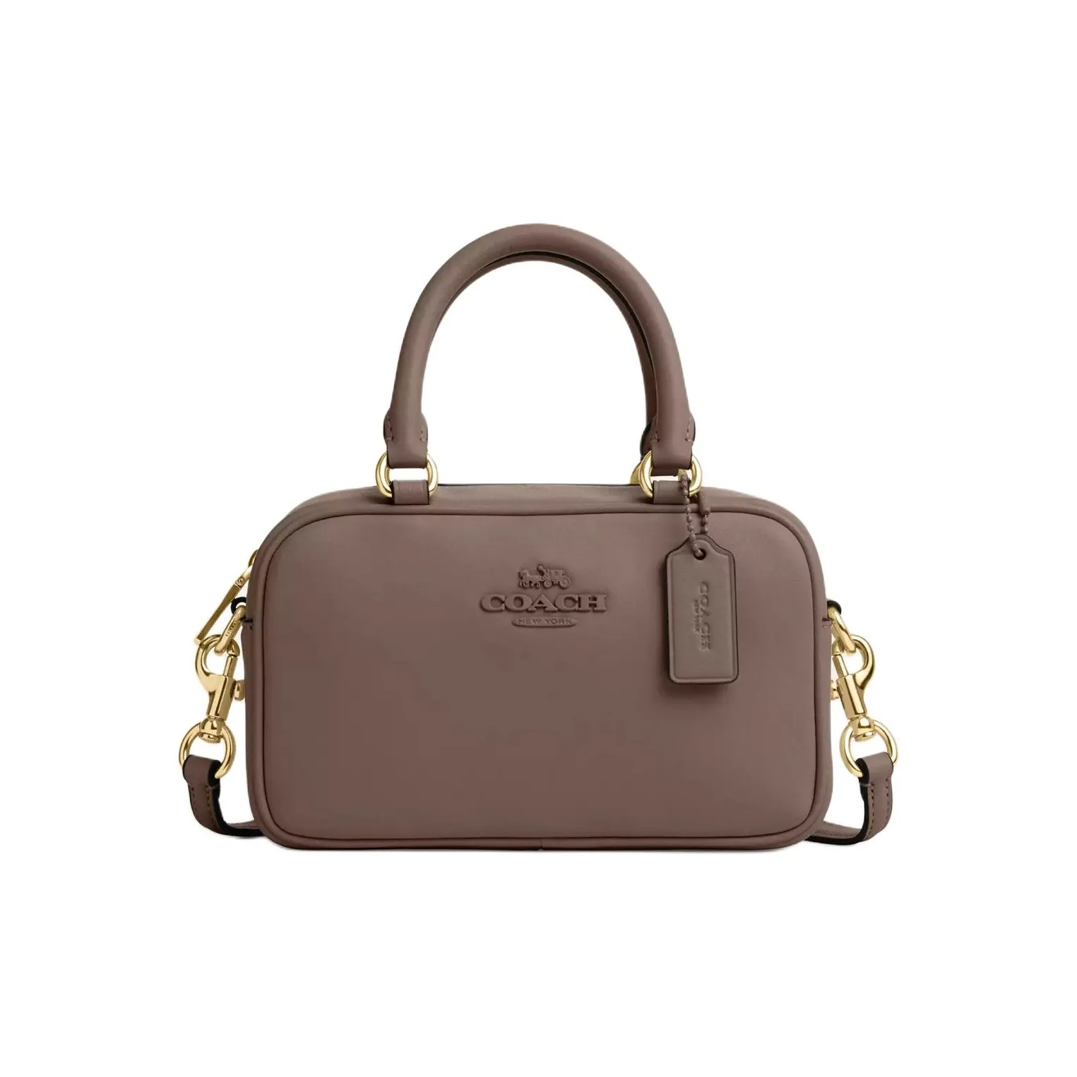 COACH Smooth Leather Bowling Bag Handbag Shoulder Bag Crossbody Bag Mini Unisex Dark Stone Color