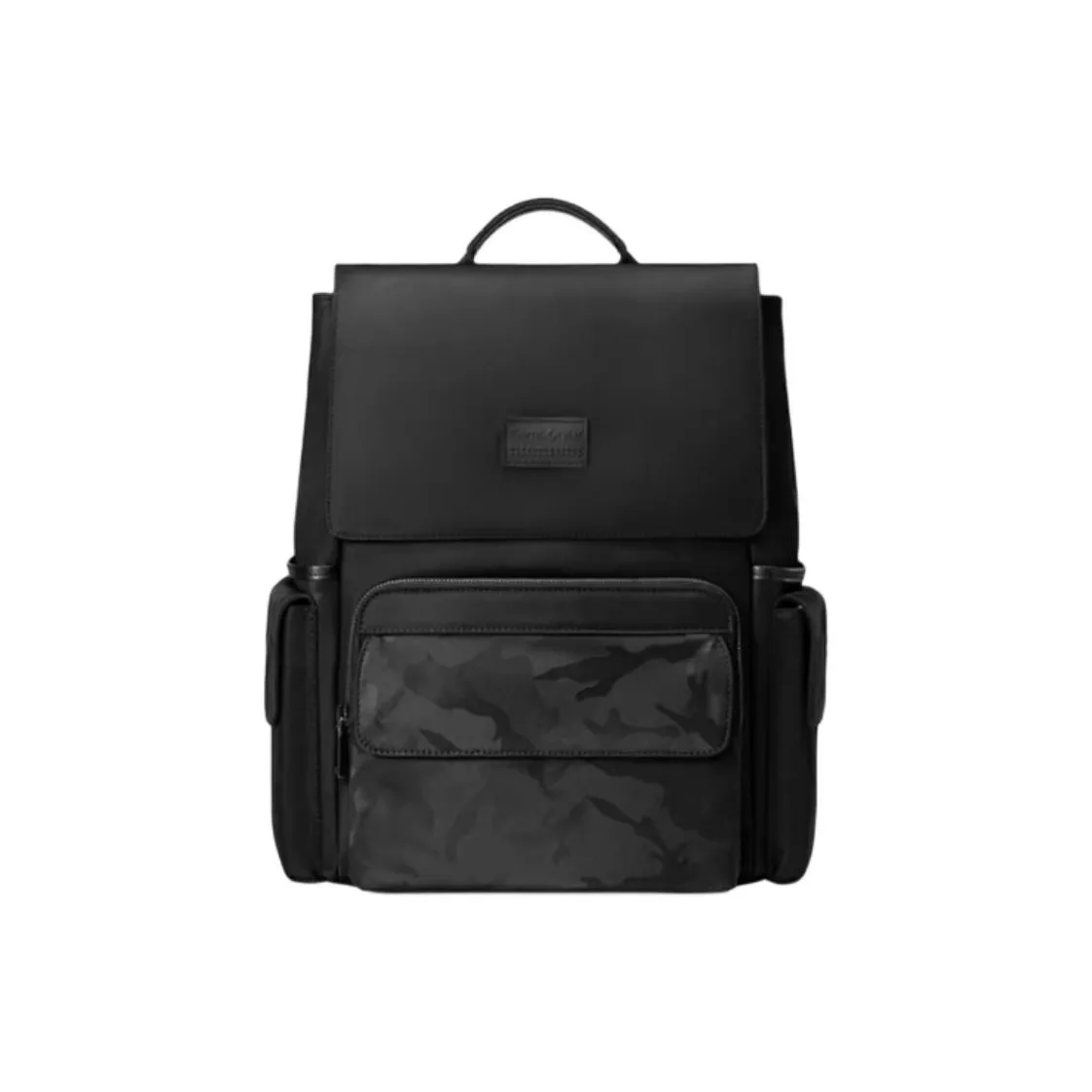 SAMSONITE Fabric With Microfiber Synthetic Leather And Cow Leather Patchwork Backpack Large Size Men's Black