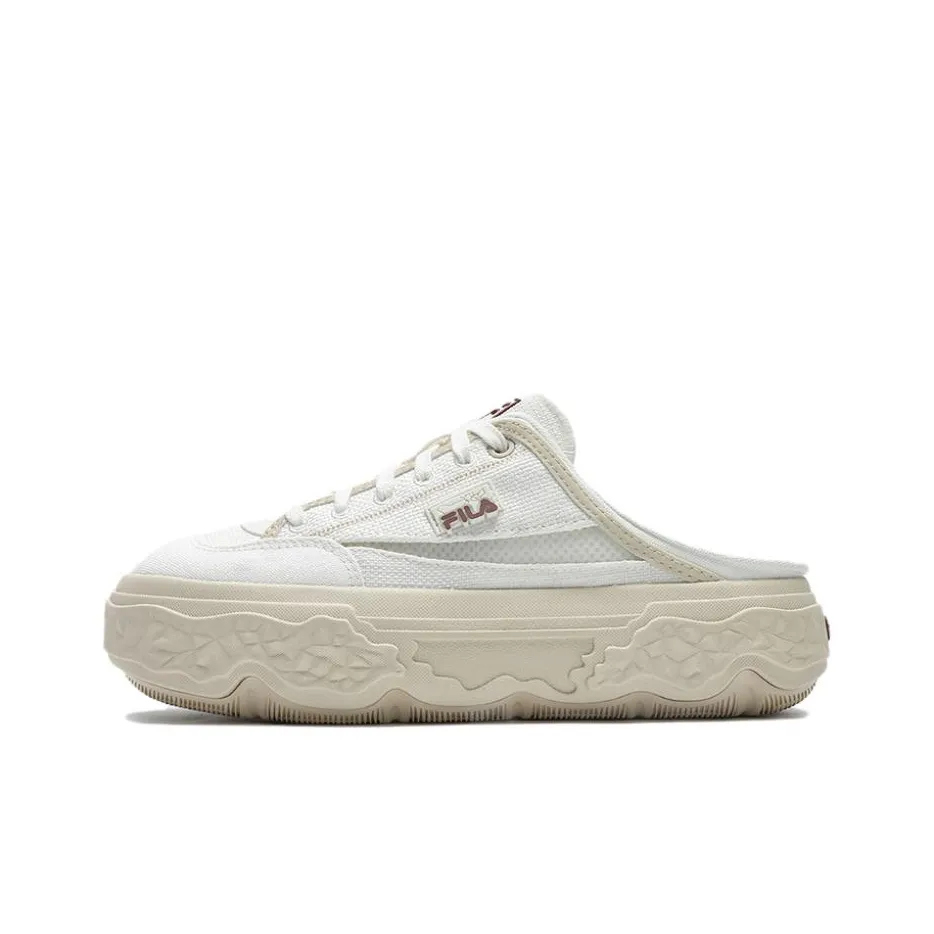 FILA ROCK Mules Wear resistant And Lightweight Low Top Canvas Shoes Women's Micro White