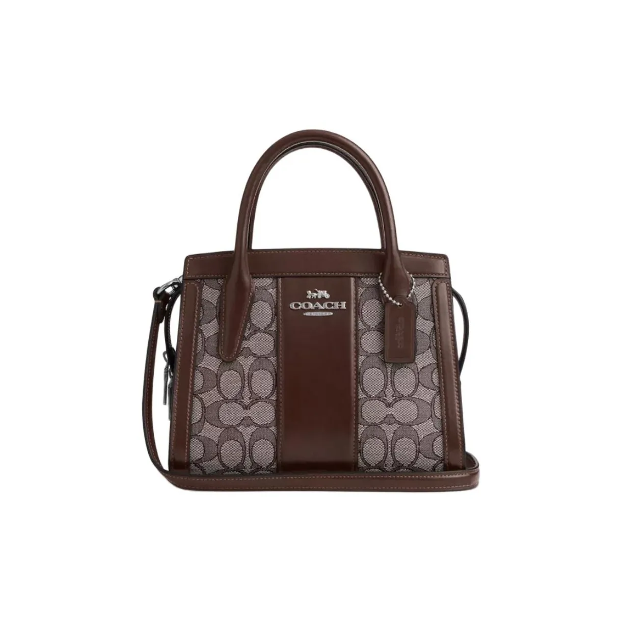 COACH Andrea Jacquard With Calfskin Shoulder Bag, Crossbody Bag, Handbag Trumpets Women's Silver & Oak & Maple