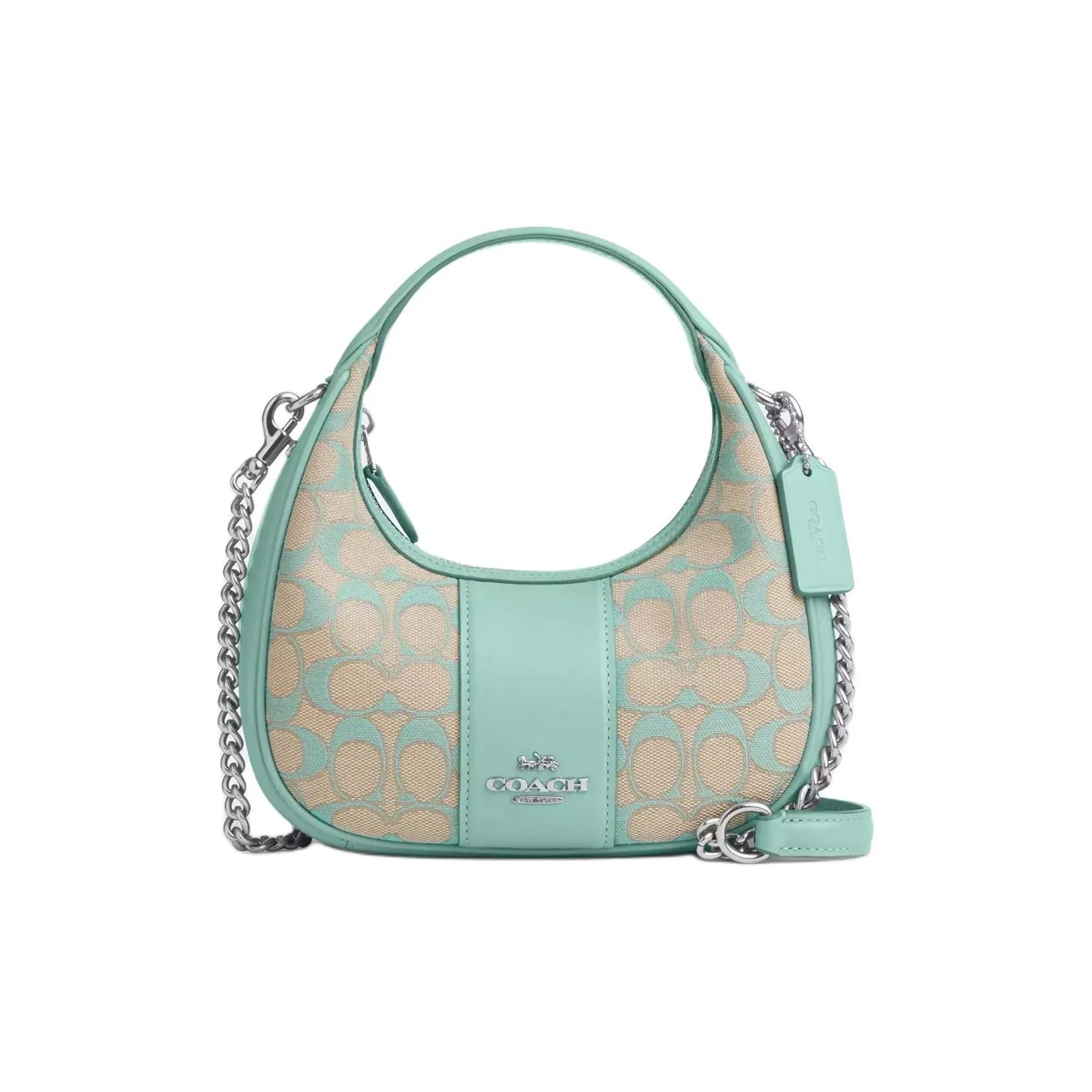 COACH Iconic Jacquard With Smooth Leather Handbag Shoulder Bag Crossbody Bag Mini Women's Silver & Faded Blue