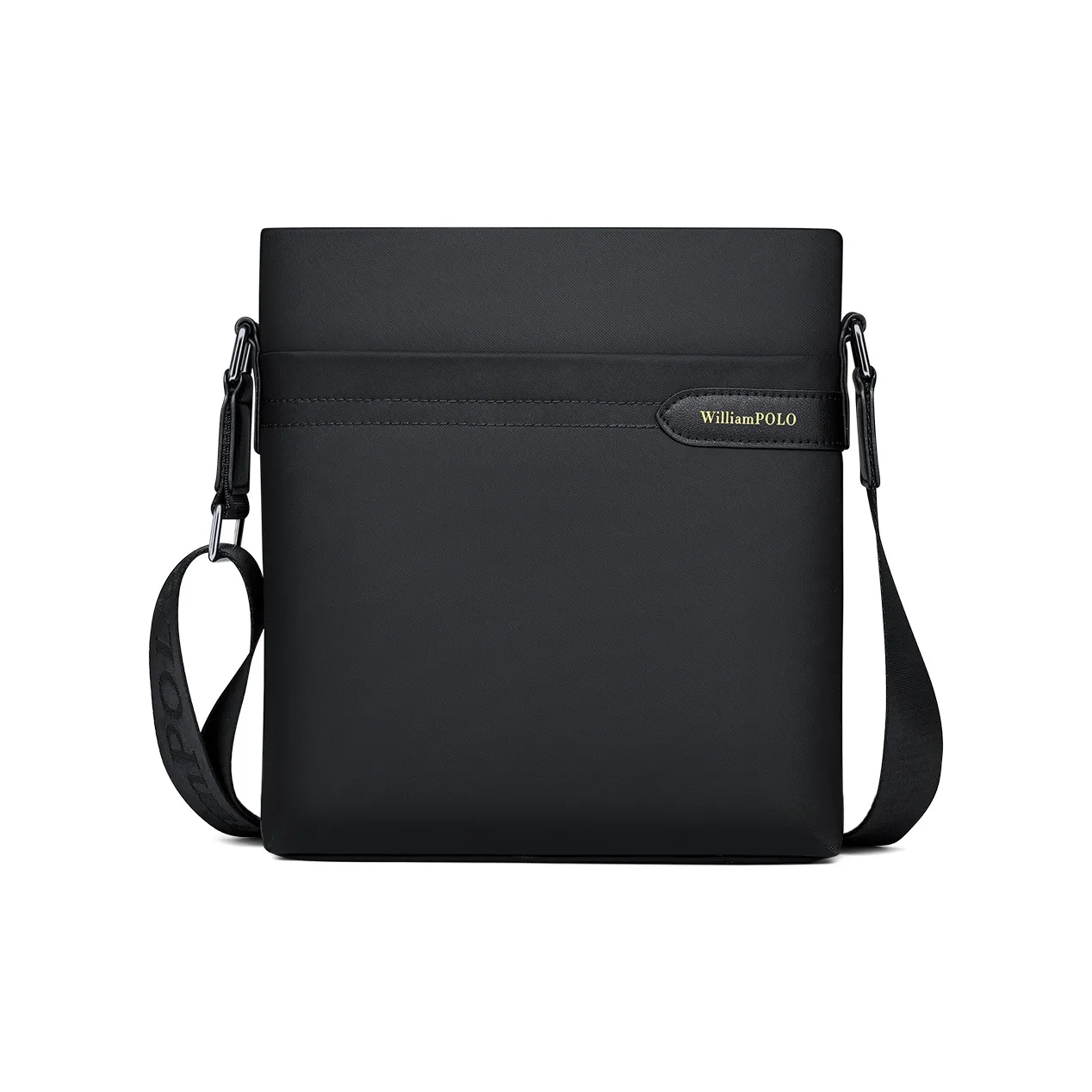 WilliamPOLO Fabric Shoulder Bag Crossbody Bag Commute Bag For Men Fits IPad Large Size Men's Black