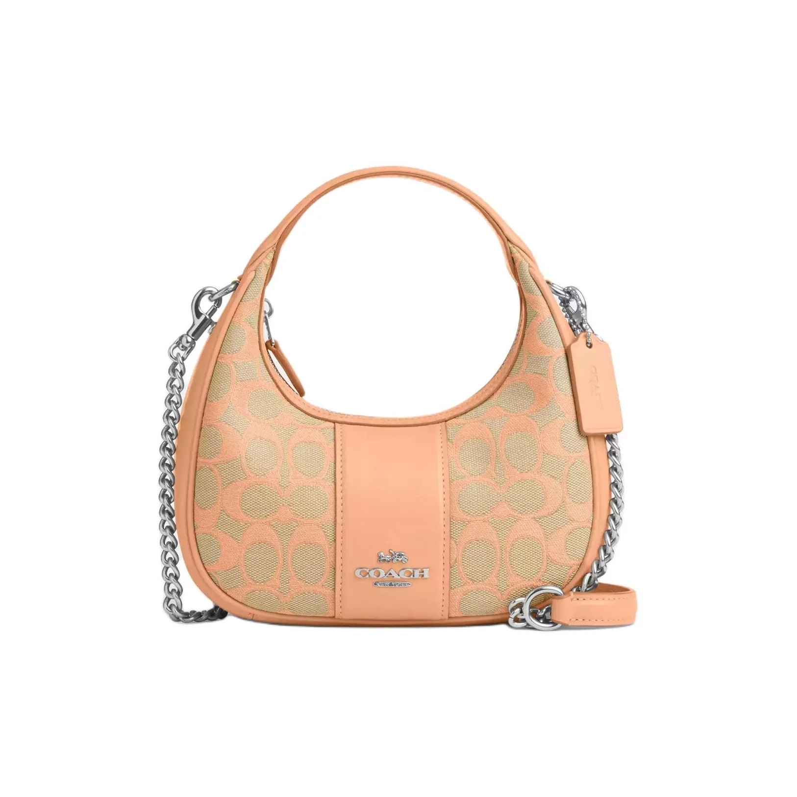 COACH Iconic Jacquard With Smooth Leather Handbag Shoulder Bag Crossbody Bag Mini Women's Silver & Faded Blush