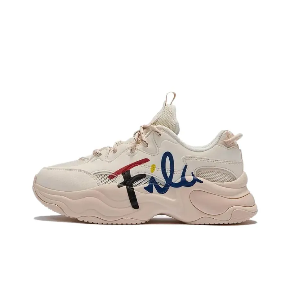 FILA FUSION BUBBLE Bubbles Shoes Устойчивые к истиранию отводящие влагу низкий топ повседневная обувь женская винтажный белый