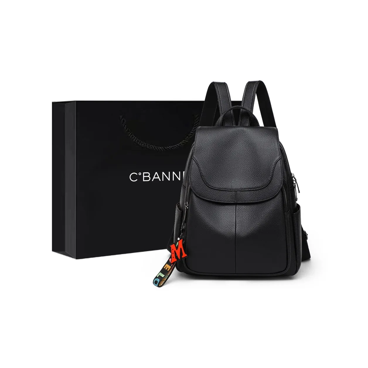 C°BANNER Cow Leather With Synthetic Leather Backpack Tubas Unisex Black