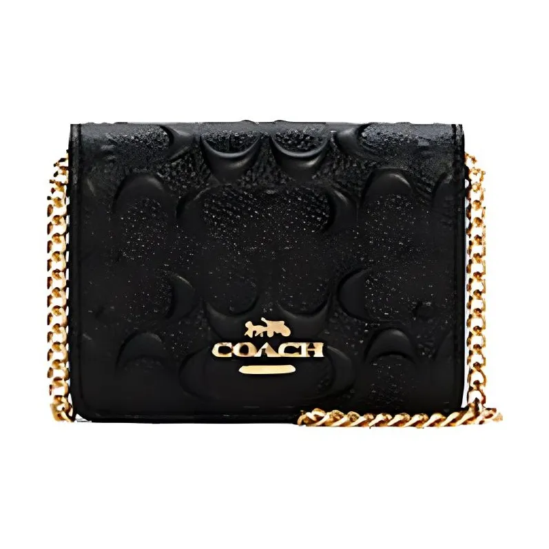 COACH Chain Cow Leather Wallets Shoulder Bag Crossbody Bag Mini Women's Black