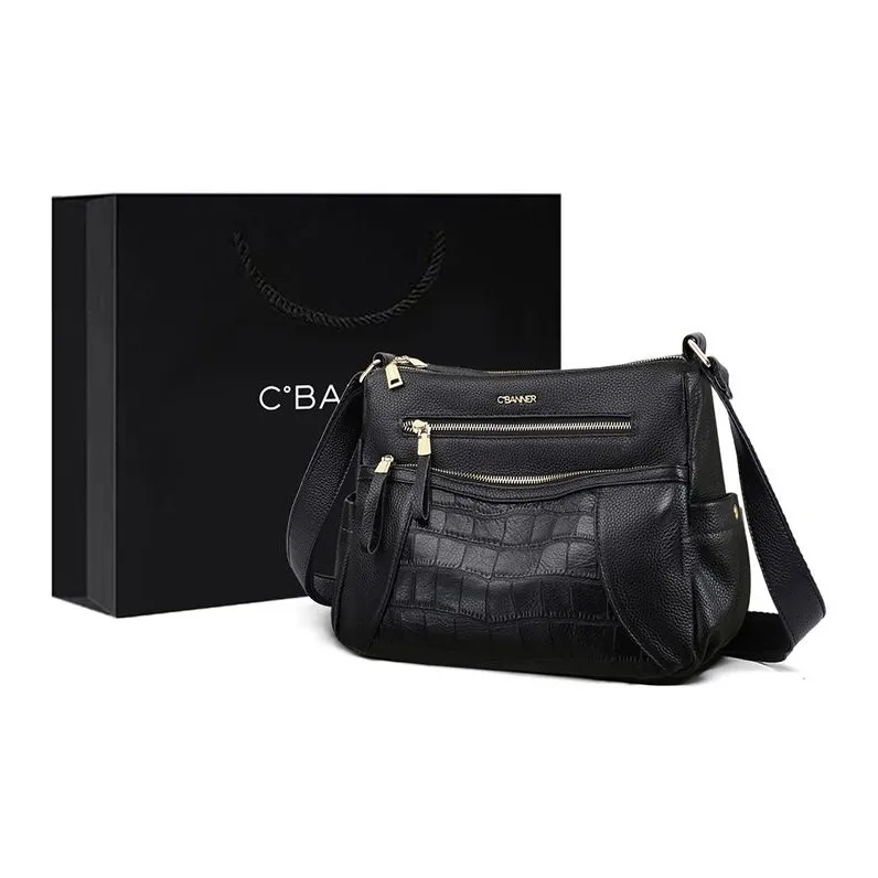 C°BANNER Корова Кожа с Синтетической Кожей Mom Сумка Плечевая Сумка Стандартная Женская Черная