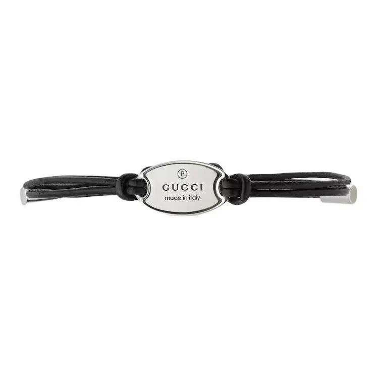 GUCCI Leather 925 Sterling Silver Bracelets Unisex Black