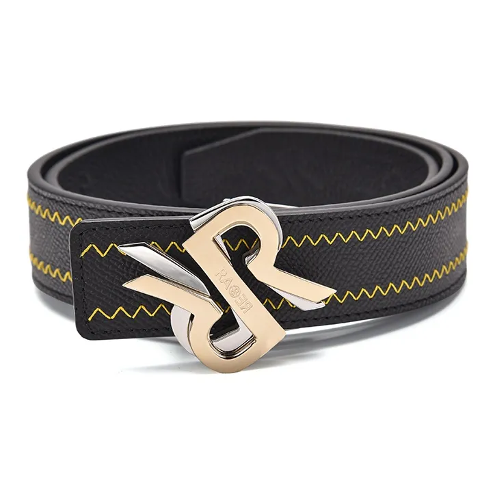 RARE Два Тон Тисненый Delicate Пальма Узор Плавная пряжка Кожаные ремни Мужской Ширина корпуса 3,4CM