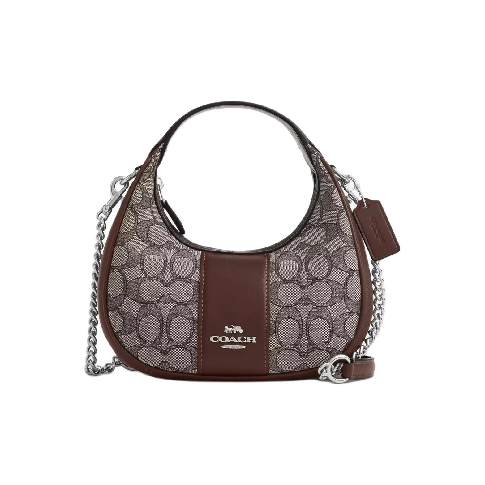 COACH Leather Shoulder Bag Crossbody Bag Handbag Mini Women's Silver With Oak And Maple