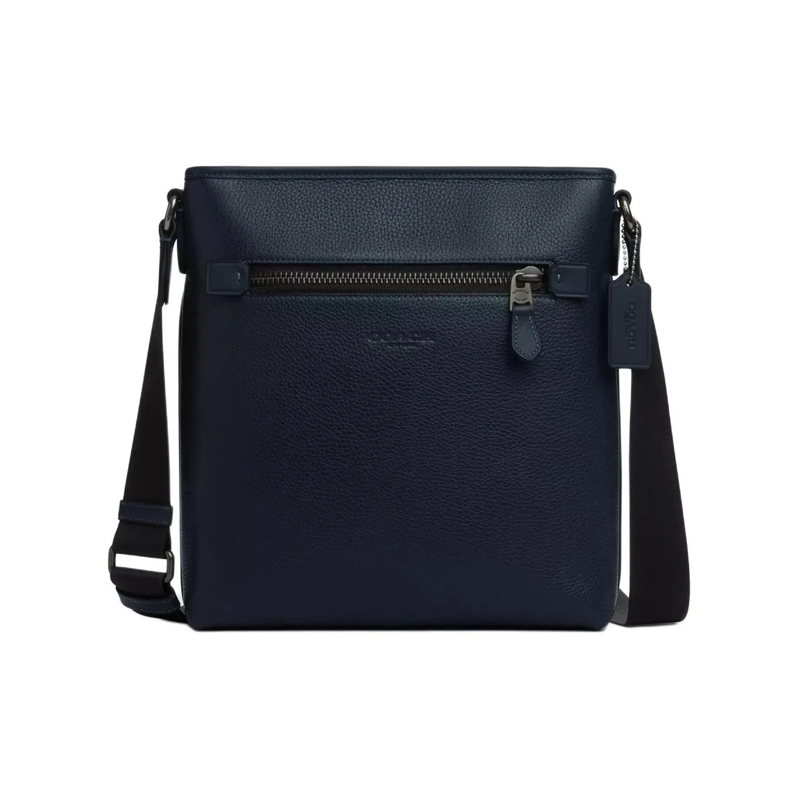 COACH Messenger Pebbled Leather With Smooth Calfskin Shoulder Bag Crossbody Bag Medium Size Men's Midnight Marine Blue