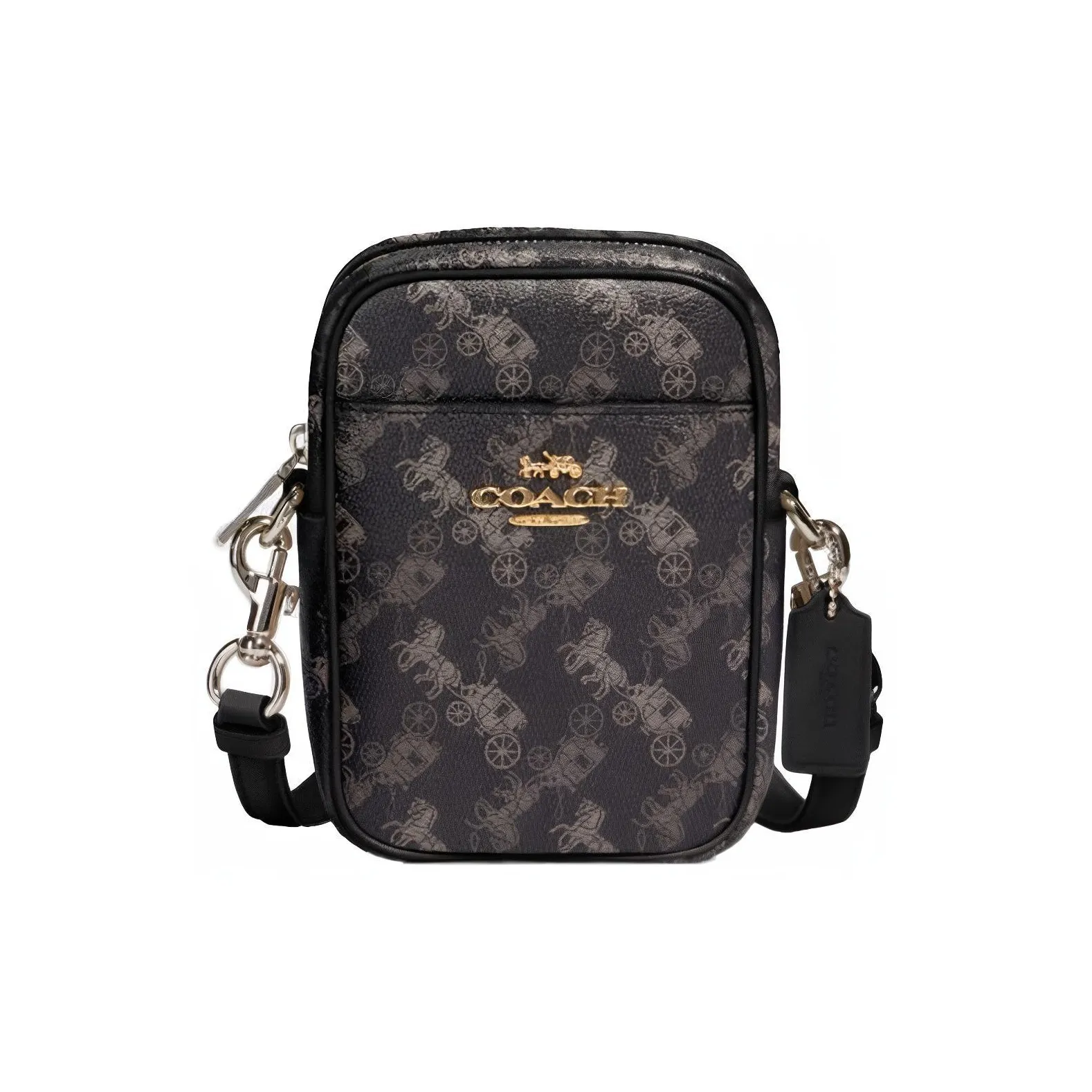 COACH Phoebe Artificial Leather Cell Phone Pouch, Shoulder Bag, Crossbody Bag Mini Women's Black