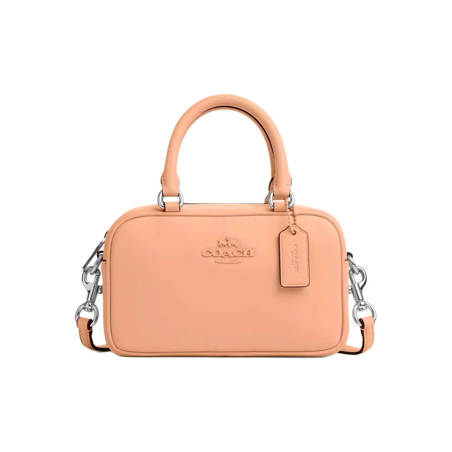 COACH Smooth Leather Bowling Bag, Handbag, Shoulder Bag, Crossbody Bag Trumpets Women's Silver & Faded Blush