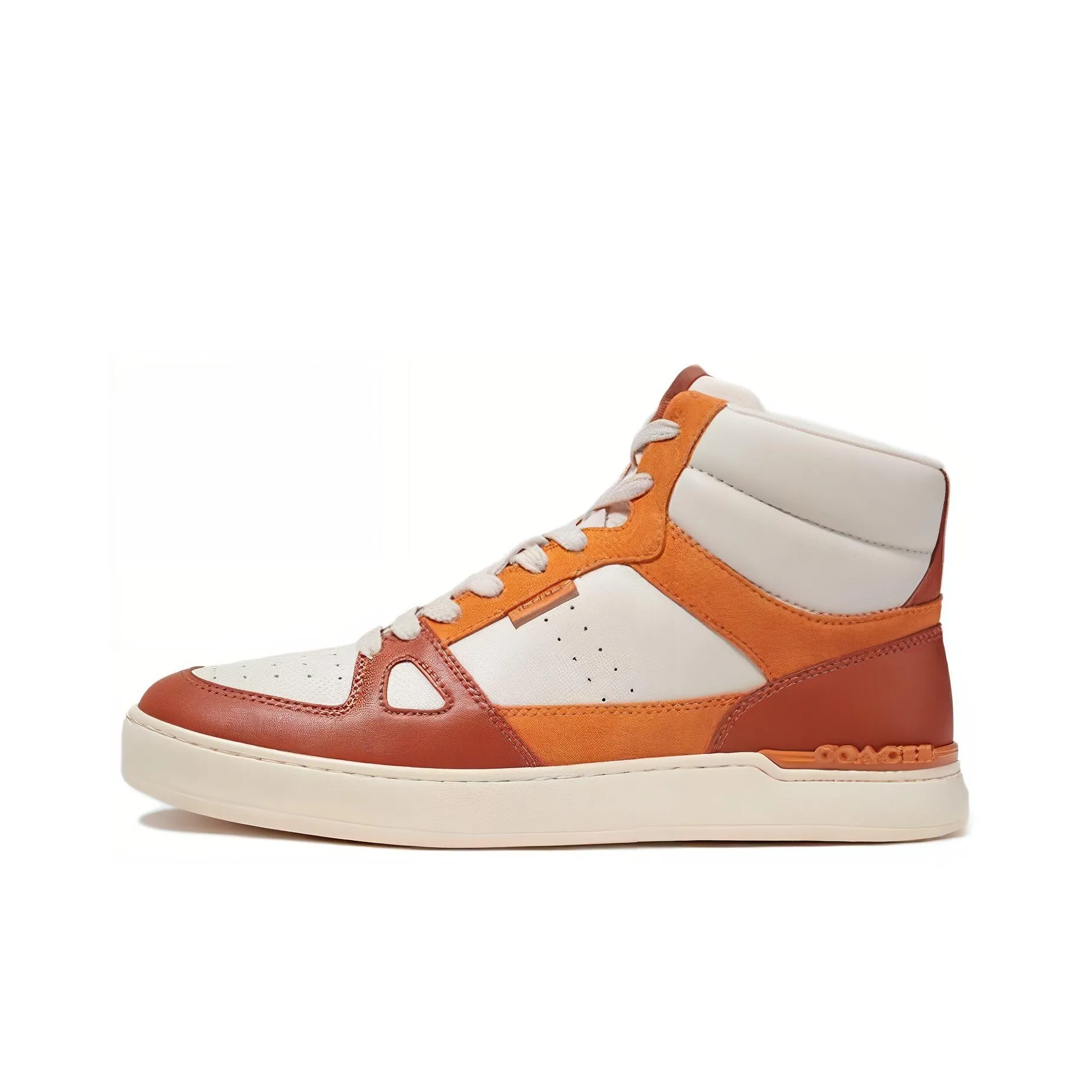 COACH Court High Top Stylish Skateboarding Shoes Men's White Orange