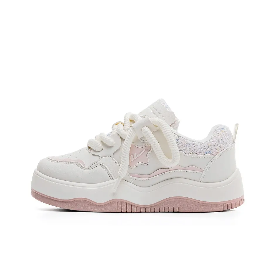 Warrior Slip Resistant Lightweight Height Increasing Low Top Skateboard Shoes Women's Beige Pink