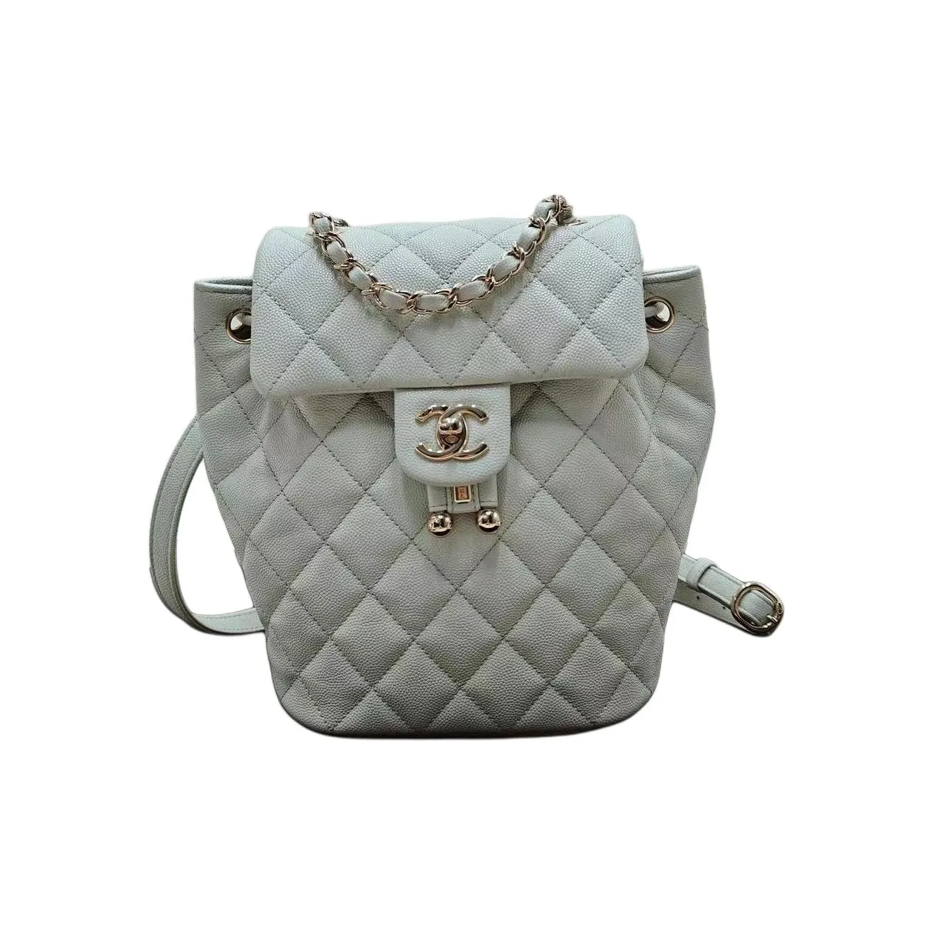 CHANEL Grain Embossed Shiny Calfskin Backpack Women's Gray