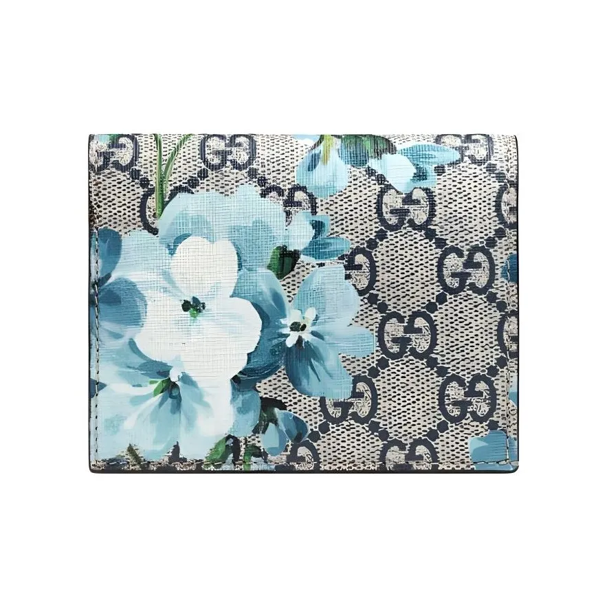 GUCCI GG Blooms Artificial Leather Print Card Holder, Wallet Women's Blue/Red