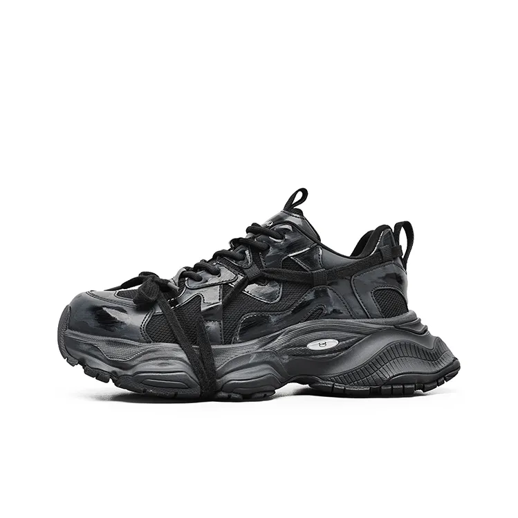 Angelmi Anti Slip Wear Resistant Low Top Chunky Sneakers Unisex Dark Gray