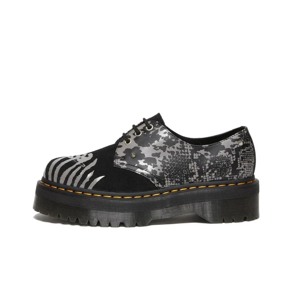 Dr. Martens 1461 Animal Clash Leather & Suede Platform Shoes 'Black Grey'