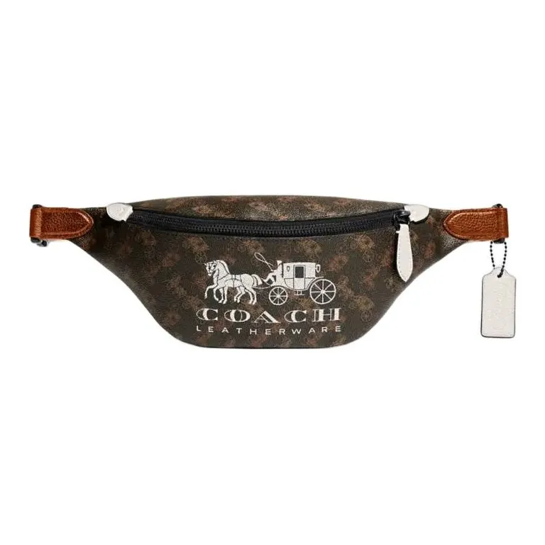 COACH Canvas With Leather Sling Bag Fanny Pack Large Size Men's Brown & Red