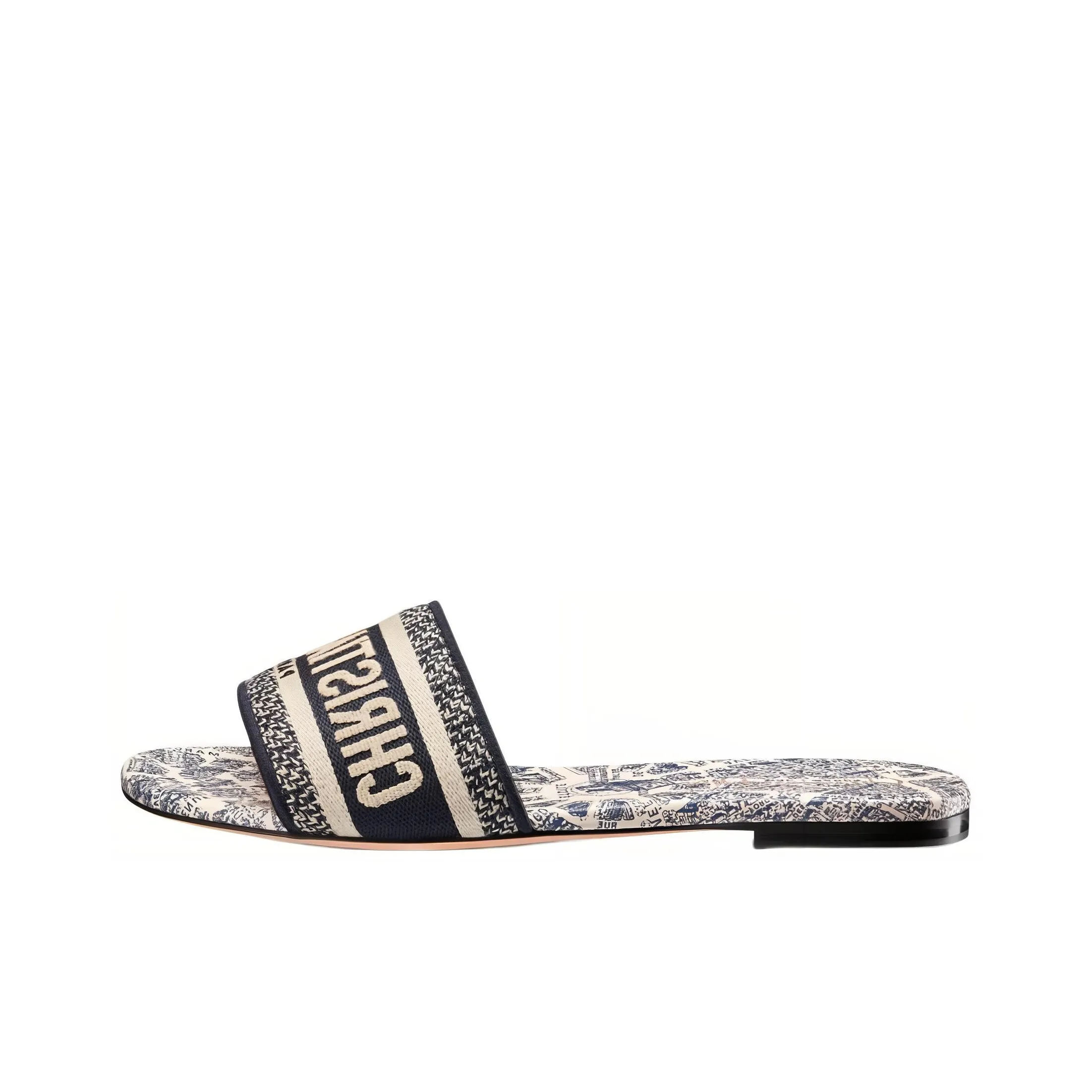 DIOR Women's DWay Slide 'Plan De Paris Motif   White Black'
