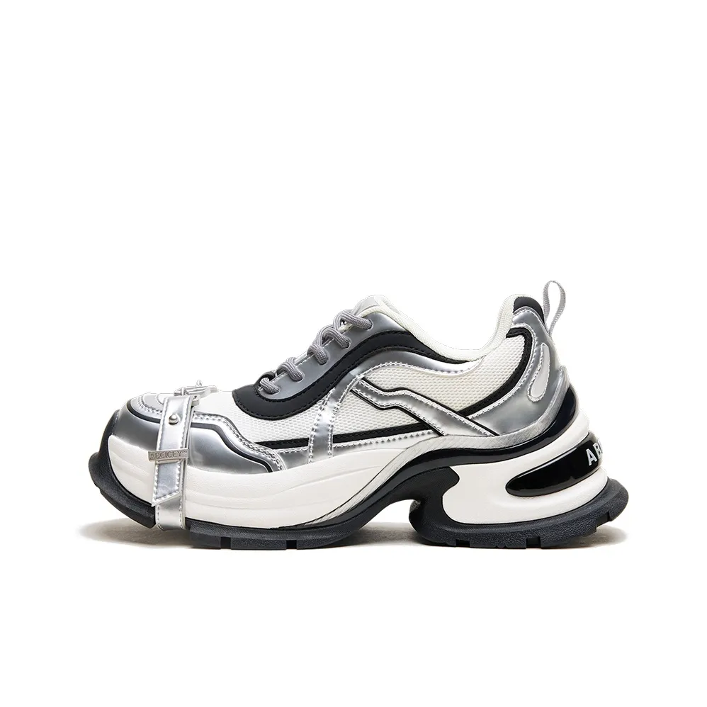 ABCICEY Chunky Sneakers Unisex Low Top Silver