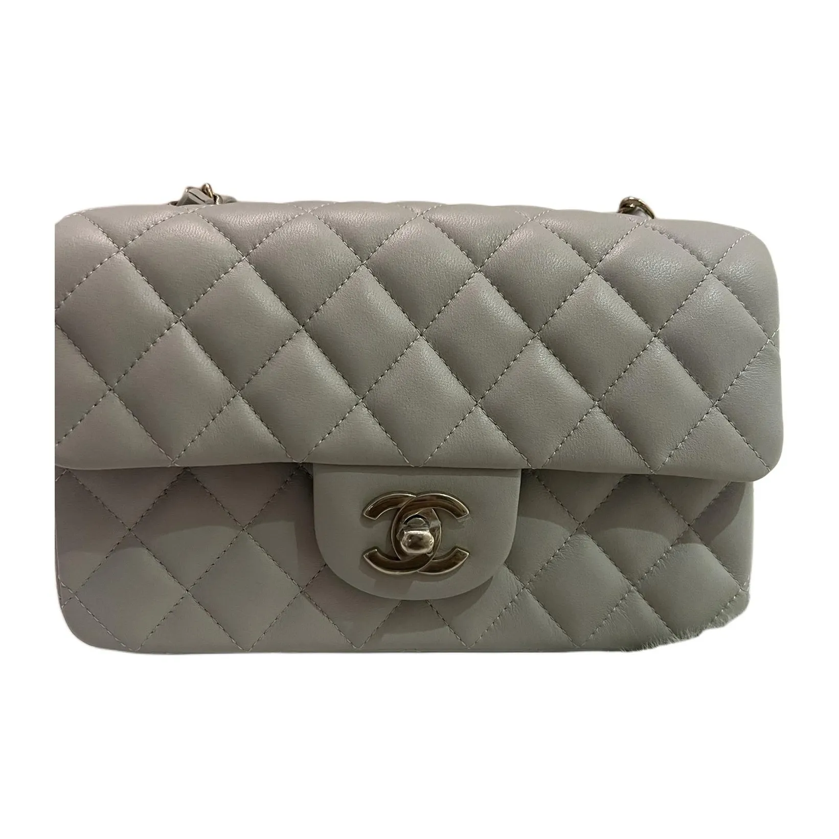CHANEL Classic Flap CF Lambskin Shoulder Bag, Crossbody Bag Mini Women's Light Gray