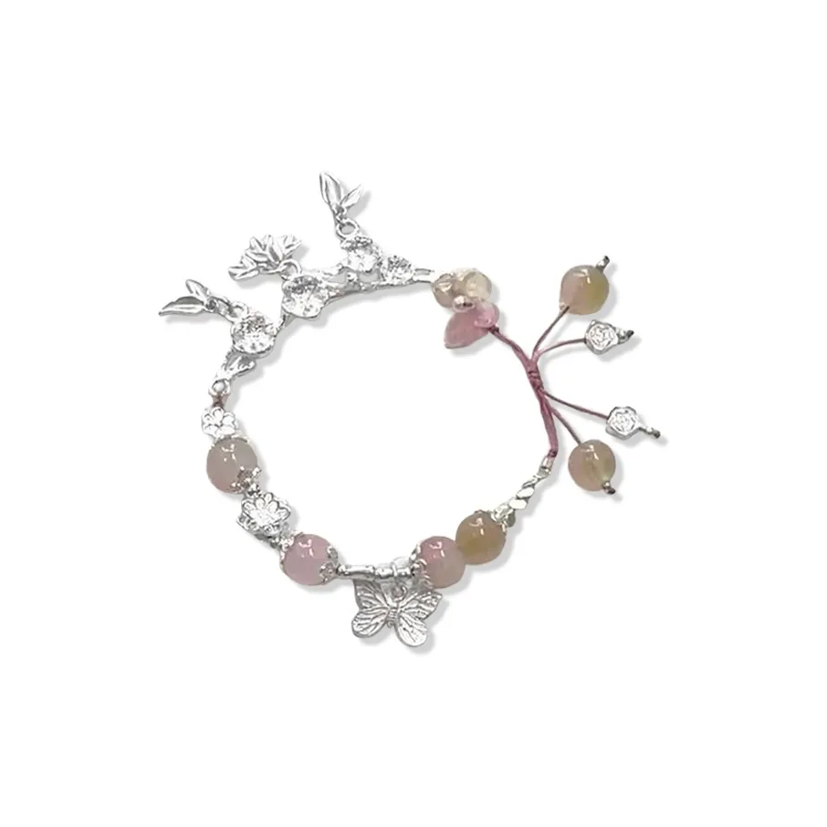 WANLIACC Цветная глазурь Персик Источник Бабочка Браслет Женские