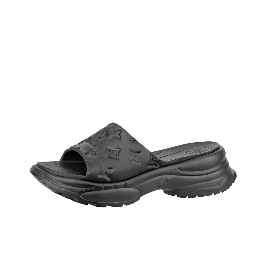 LOUIS VUITTON Pool 55 Slide Slippers Women's Black