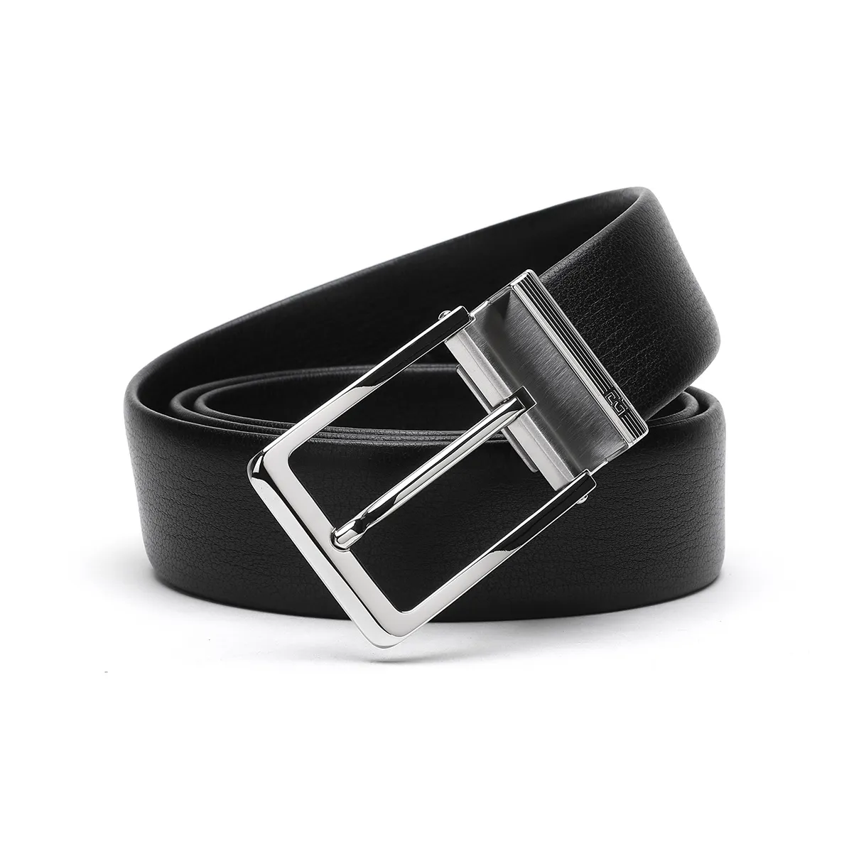 ELLE HOMME Pin Buckle Belt For Men Casual Genuine Leather Top Grain Cow Leather Belts Men's Black Width 3.7cm