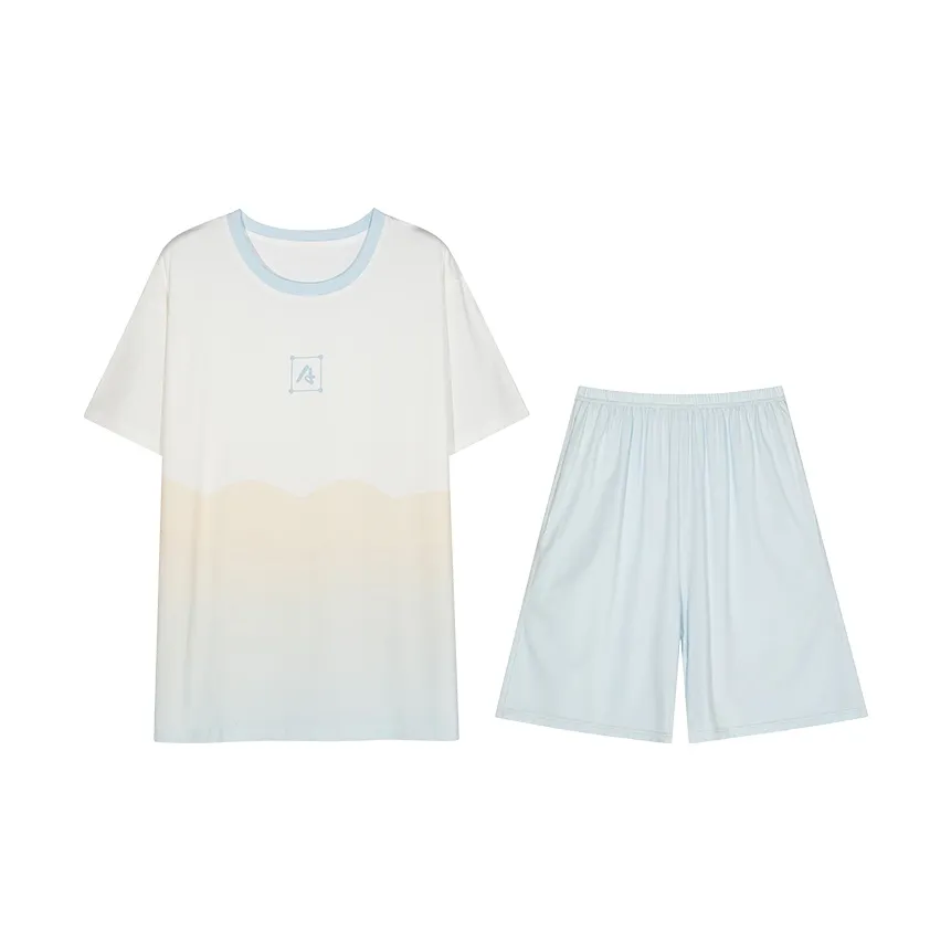 White Ran Pajama Set Men's Gradient Blue