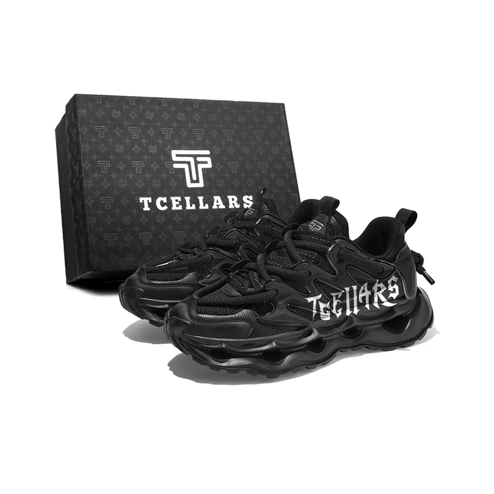 TCELLARS Porous Series Chunky Sneakers Unisex Low top Jet Black Graffiti