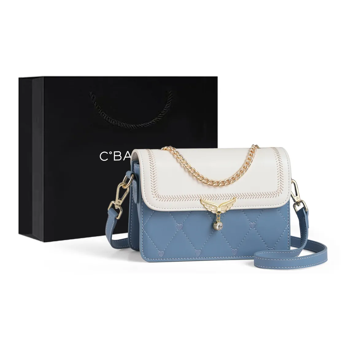 C°BANNER Коровья кожа с синтетической кожей одно плечо через плечо маленькая квадратная сумка стандартный размер женский синий и белый