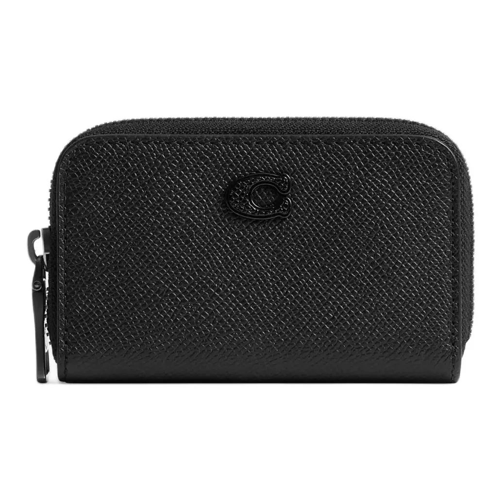 COACH Zip Around Cross Grain Leather Card Holder Trumpets Men's Black