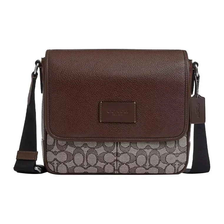 COACH Карта Жаккард с Галечная кожа And Телячья кожа Сумка через плечо Мини Мужской Серебряный Дуб Кленовый