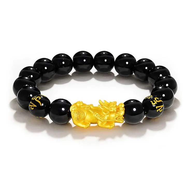 Emerald Dynasty Obsidian Beaded Bracelet Unisex