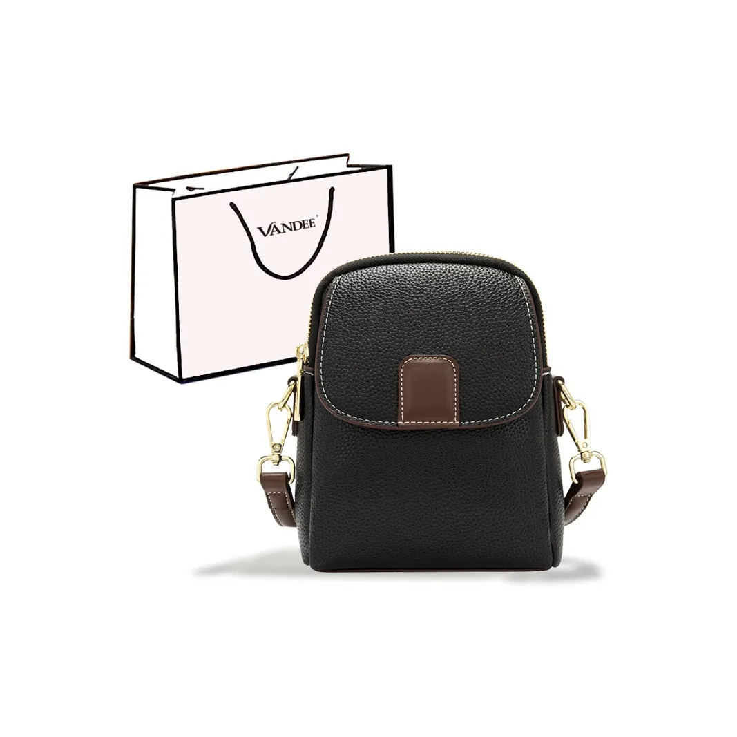 VANDEE Cow Leather Crossbody Bag Small Size Women's Black