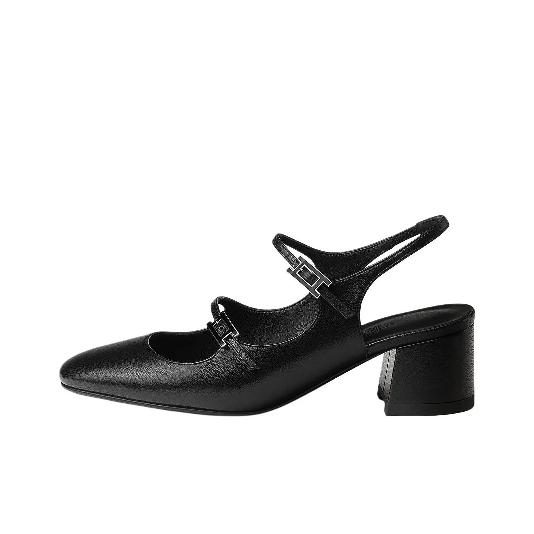 HERMES Jackie Chunky Heel Mary Jane Shoes 5cm Women's Black
