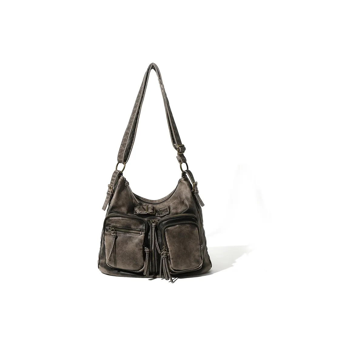 MASTER CANVAS Leather Shoulder Bag, Crossbody Bag Unisex Coffee