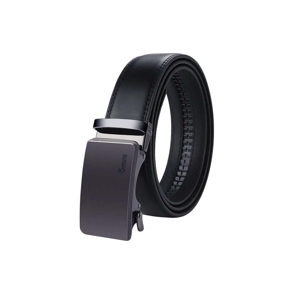 15 MINS Cow Split Leather Belts Men's Black Width 3.5CM